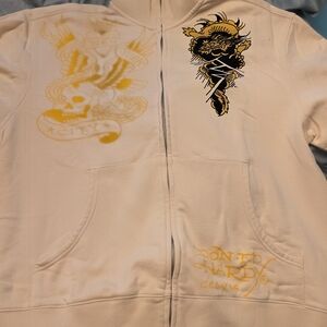 Ed Hardy Steel Gray Hoodie with Floral Accents